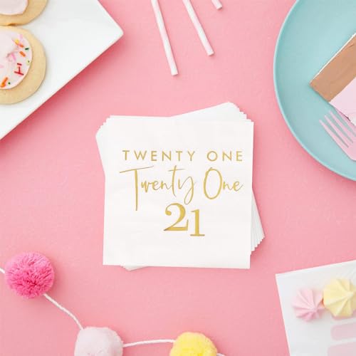 IETOSY 40pcs White and Gold 21st Birthday Cocktail Napkins,21st Birthday Decorations for Her Him 21st Disposable Beverage Napkins 21st Birthday Party Supplies, 10x10 inch by IETOSY - Image 4