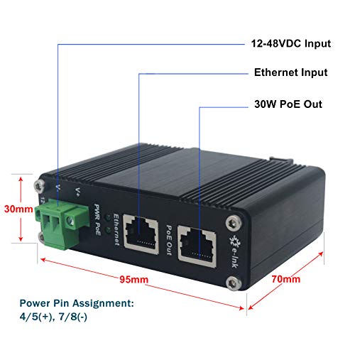 Image of PoE Injector - Industrial Gigabit PoE+ Injector IEEE802.3 at 30W Hardened POE Adapter with 12-48V DC Input DIN- Rail, Wall Mount