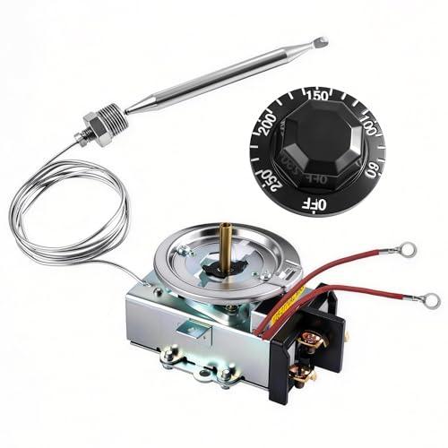 D1/D18 Thermostat for Steam Table,Food Warmer Thermostat,30A RES 125-277VAC,60-250°F, 3/8' X 4-1/2' Bulb,Buffet Table Temperature Control,Compatible with Most Brands of Steam Table and Buffet Table