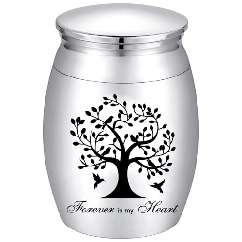 CREATCABIN Tree of Life Mini Cremation Urn Small Birds Keepsake Urns Ashes Holder Alloy Sharing Funeral Urn Kit Memorials Miniature Container Decorative Urn for Female Male Pets 1.6x1.2 Inch Silvery