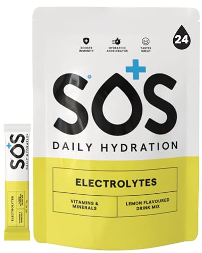 SOS Hydration Lemon Electrolyte Powder | 24 Sachets | 15 Calories | Fast Mixing | Lightly Sweetened | Daily Hydration