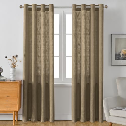 Rissien Burlap Linen Farmhouse Curtains 84 inch Length 2 Panels for Living Room Textured Thick Light Filtering Privacy Window Curtain Drapes with Grommet for Bedroom 7ft (52x84 Coffee)
