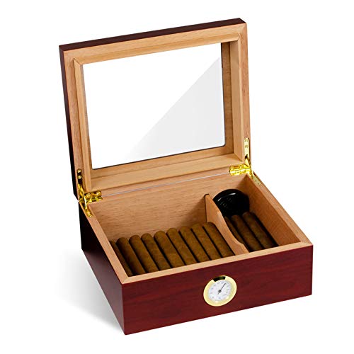 Zedernholz Zigarren Humidor, Zigarren Display Box Mit Thermometer Und Luftbefeuchter,Tragbare Reise Zigarrenschachtel,Zigarrenaufbewahrungsbox mit Großer Kapazität,Zigarrenzubehör Geschenk Cover