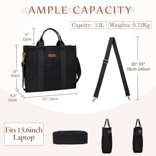 VASCHY Canvas Tote bag, Casual Reusable Work Totes for Women Teachers with Zippers Pockets Crossbody Shoulder Bag Purse3
