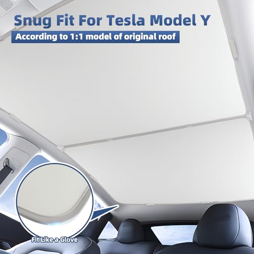 2024 Newest Sunshade Roof for Tesla Model Y 2024-2020 No-Sag Design Roof Sun Shade for Tesla Model Y Accessories 2024-2020 White - Image 4