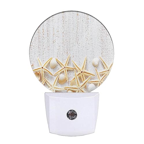 Image of EKOBLA Beach Shell Night Light, Coastal Rustic White Wood Night Lights Plug Into Wall for Farmhouse Decor, 0.5W Sleep Friendly