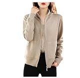 Automne Hiver Femmes Pull Laine Vêtements Manchette Fil Double Zipper Cardigan Femme Casual Tricoté Tops Veste Douce, Marron et gris., XXL