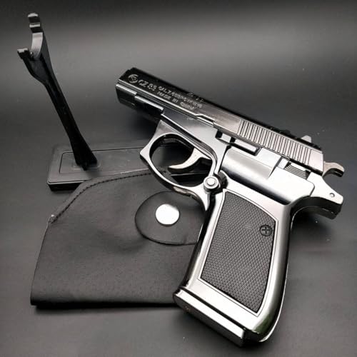 Image of Z83 Lighter with Barrel Half Pull Back Heavy Metal Made Silver Color Gun Shape Gas Lighter with PU Holster | Dummy Gun Jet Flame Butane Refillable Lighter