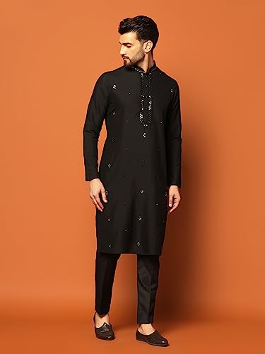 Image of Kisah Men's Cotton Blend Mirror Work Kurta Set Regular Fit | Ethnic, Traditional & Occasion Wear