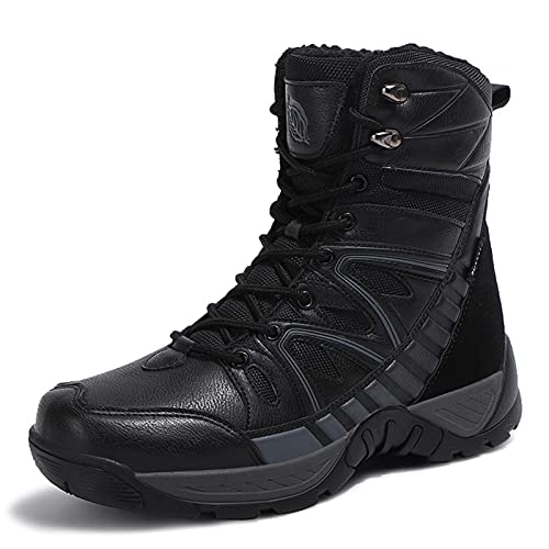 High Rise Hiking Boots, Mens Winter Snow Boots,Man' s Outdoor Warm High Top Lace Up Desert Tactical Footwear,Anti- Skid Hiking Climbing Travel Combat Military Shoes, for Holidays in Cold Weather