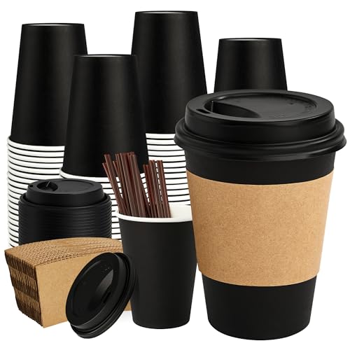 Save 13% on 50-Pack Black Disposable Coffee Cups with Lids