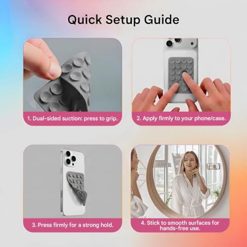 Image of HUMBLE Double Sided Silicone Suction Phone Sticker Grip, Sticky Phone Mount, Hands-Free Mobile Holder, Reusable Anti-Slip Stand for Mirror, Glass, Tile, All Smartphones for Selfies & Videos (Grey)