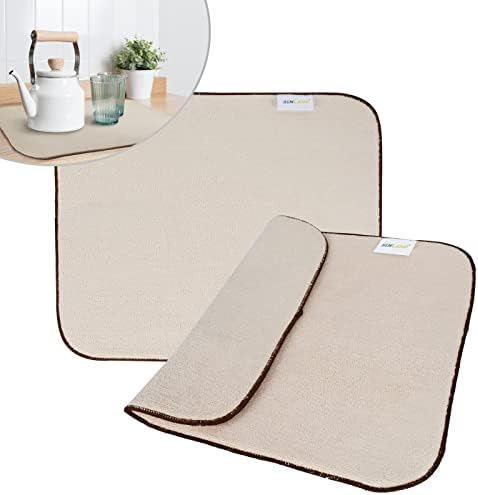 Sinland Microfiber Dish Drying Mat Super Absorbent Dish Drying Rack Pads Kitchen Counter Mat 16Inch X 18Inch Beige 2 Pack