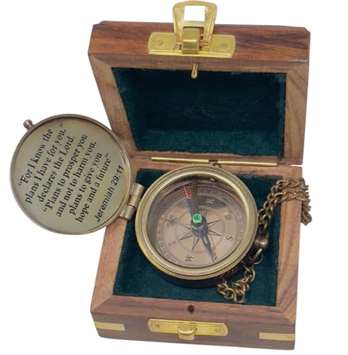 Brújula de latón con caja de madera para regalo miniatura 3