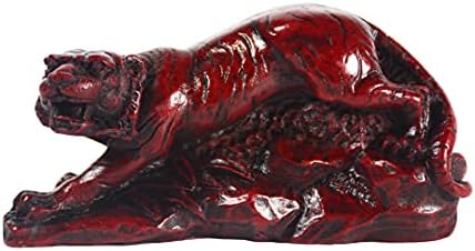 2022 Fengshui Chinese Zodiac Sign Tiger Statue New Year Animal Wild Figurines Products Resin Cat Statues Table Art Home Decor Collectible Gift (Dark Red)