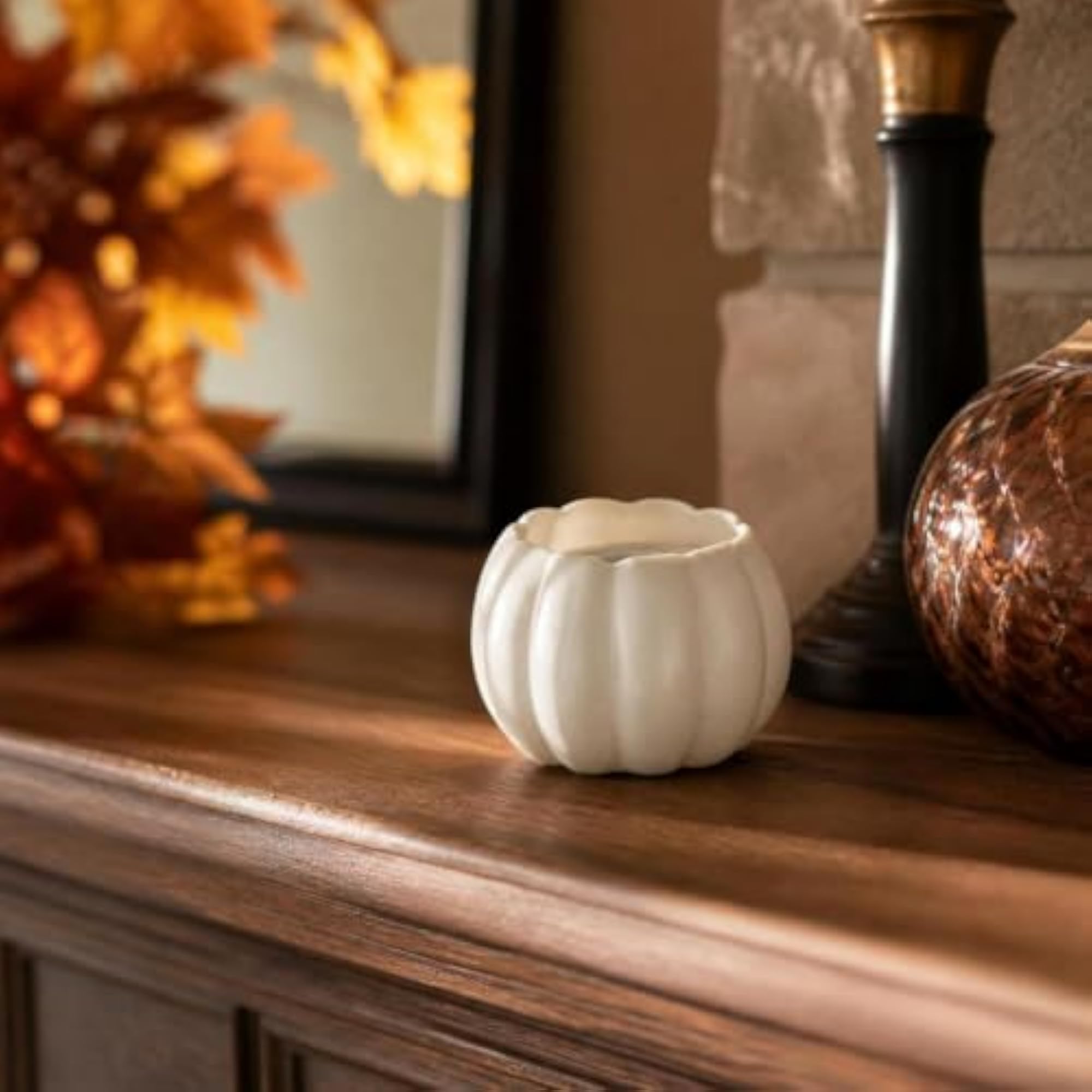 Tabletop Pumpkin Candle Holder Ribbed Design