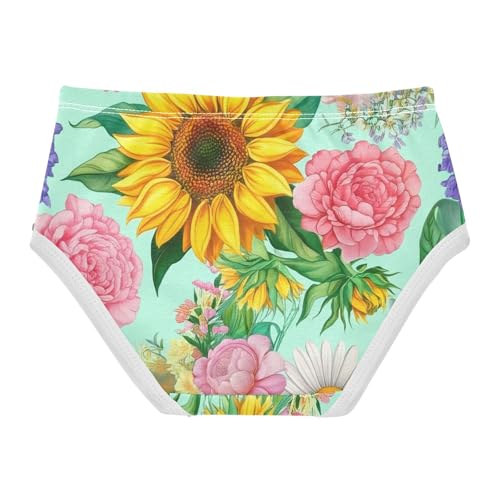 Cotton Toddler Girls Underwear Vintage Floral Sunflowers Turquoise Little Girl Panties Print Undies Kids Briefs 2t2