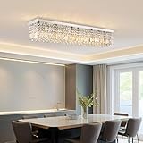 Siljoy Modern Crystal Chandelier 8-Lights Rectangular Flush Mount Pendant Ceiling Light Fixture Rectangle K9 Crystal Raindrop Chandelier for Dining Living Room Kitchen Island L40'' x W10'' x H10'