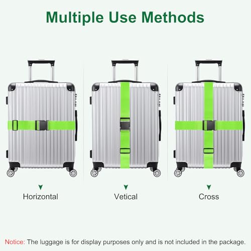 Image of M METERXITY 2-Sets Luggage Straps TSA Approved, Travel Straps for Luggage Suitcase Tags Set, Adjustable Suitcase Belt [Bright Green]