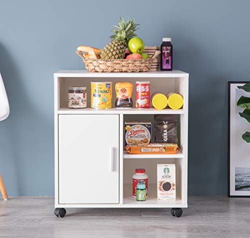 Image of Basicwise Printer Kitchen Office Storage Stand with Casters, White (QI003556.W)