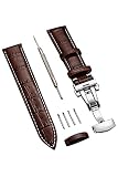 [AriRi] 時計 ベルト 時計 バンド 23mm 24mm 22mm 21mm 20mm 19mm 18mm 本革腕時計バンド 交換ベルト Dバックル 防水 防汗 メンズ腕時計レザーベルト 工具付き ボックス付き (20mm, ダークブラウン/白ステッチ)