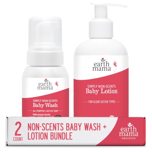 Image of Earth Mama Simply Non-Scents Baby Wash & Lotion Bundle - Fragrance Free Castile Soap Body Wash 6.27oz + Calendula Baby Lotion 8oz - Sensitive Skin & Newborn Skin Care with Coconut Oil, Shea Butter