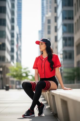 Image of ToBeInStyle Women's Heavyweight Knit Thigh High Long Socks w /Contrast 3 Stripe Top Band