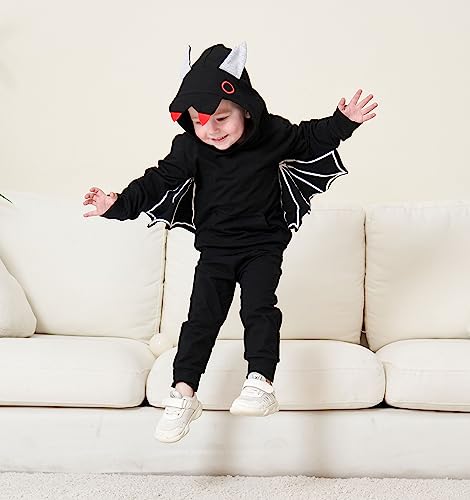 Ayzozuy Toddler Baby Boys Girls Halloween Bat Outfits Clothes Black Bat Hoodies with Pocket Coat Pant Set Fall Winter Clothes(18-24M)