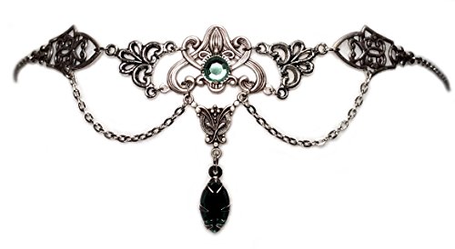 Moon Maiden Jewelry Art Nouveau Filigree Headpiece w/Light Green Stones