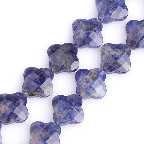 Lapis lazuli naturelle bleue semi-précieuse en forme de trèfle à facettes - Perles de 13 mm pour la fabrication de bijoux, de bracelets, de colliers, de 38,1 cm Cover
