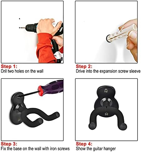 4 Pack MOREYES Guitar Hangers, Wall Mount Hanger Hook Holder Stand for Acoustic, Electric, Ukulele, Bass, Guitar