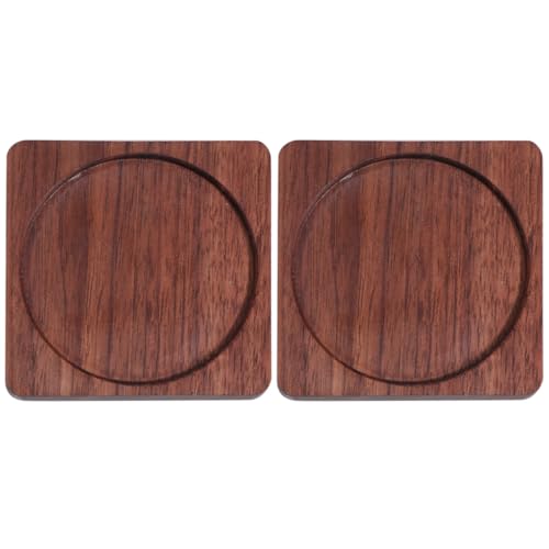 Abaodam 2個 木製コースター 風四角形外側 丸形内側 胡桃材使用 断熱パッド 滑り止め 家用カップマット テーブル保護に