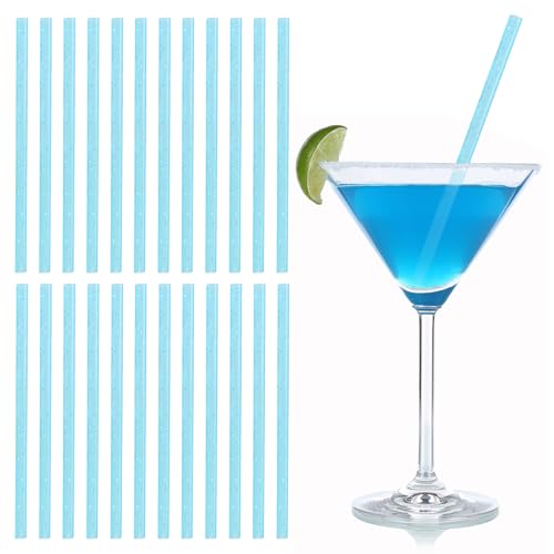 BEIMEIII Short Straws for Cocktail 140x6mm Mini PP Glitter Drinking Straws Reusable Blue Sparkle (25 Pack)
