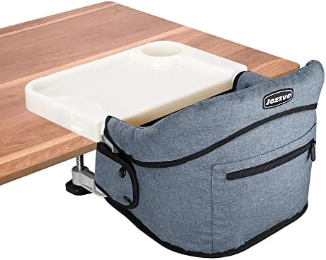 Hook On High Chair, Jozzve Portable Fast Table Chair with Removable Dining Tray Baby Feeding Seat Fold-Flat Storage Bag for Home Travel, Grey