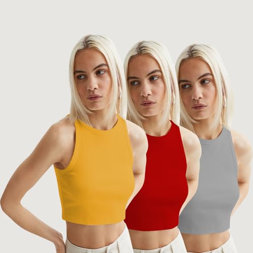 Image of KERI PERRY Tops for Women Crop Top for Women's Tank Activewear Tee Sports Western Casual Cotton Camisole Pack of 3 Combo