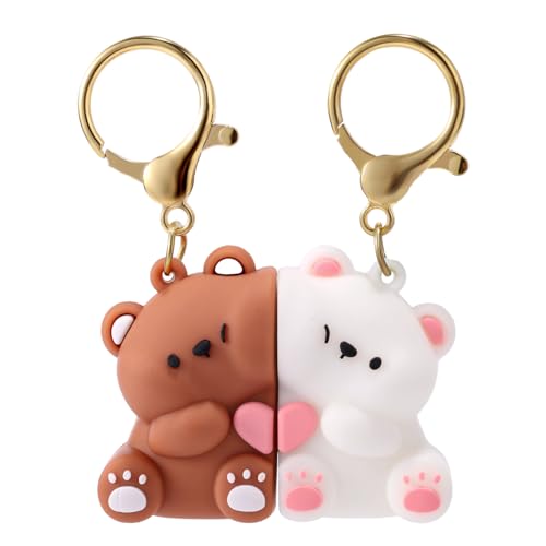 Mikovivi Llavero Pareja de Osos Lindos, Llavero con Forma Oso de Dibujos Animados Blanco y Marrón el Día San Valentín Ideal para Parejas Llaveros a Juego para él y Ella