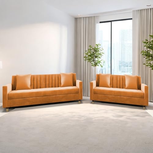 Image of Casaliving Garcia 3+2 Seater Sofa Set for Living Room (Orange)