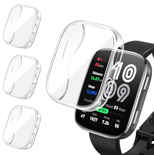 ivoler 3 Stücke Hülle mit Schutzfolie für Amazfit Bip 6, Vollständige Abdeckung Stoßfest Kratzfest Schutzhülle Ultradünne Weiche TPU Displayschutz Case, Transparent