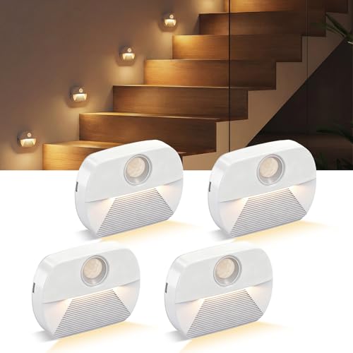Artrastar Luz nocturna LED con sensor de movimiento, juego de 4, iluminación de escalera interior, luz nocturna para niños, encendido y apagado automático, ideal para pasillo, baño, cha