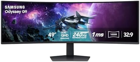 SAMSUNG 49" Odyssey G9 (G95C) Series DQHD 1000R Curved Gaming Monitor, 240Hz, 1ms(GtG), DisplayHDR 1000, AMD FreeSync Premium Pro, Eye Saver Mode, Auto Source Switch+, LS49CG950ENXZA, 2024