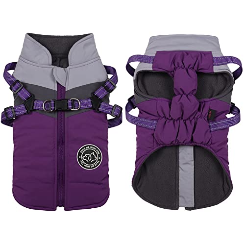 Gyuzh Padded Vest Dog Jacket Warm Zip Up Dog Vest Jacket With Harness Winter Small Dog Coat - Dog Clothes For Small Dogs (Purple + Grey, Large) #TOP9