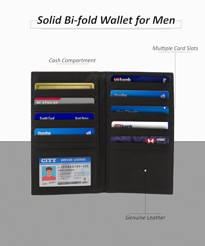 Leatherboss Genuine Leather Mens Long ID 19 Credit Card Security Wallet Black (Black)4