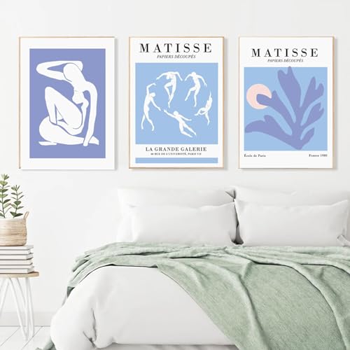 Affiches Matisse Fille Corail Toile Peinture | Déco Murale Géométrie Nordique Chambre Salon Set 3