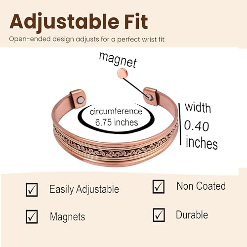 Image of Touchstone Copper Magnetic Hand Forged With Solid And High Gauge Tibetan Style Chains Pattern Minimalistic Elegance Pure Copper Bracelet In Two Tones.