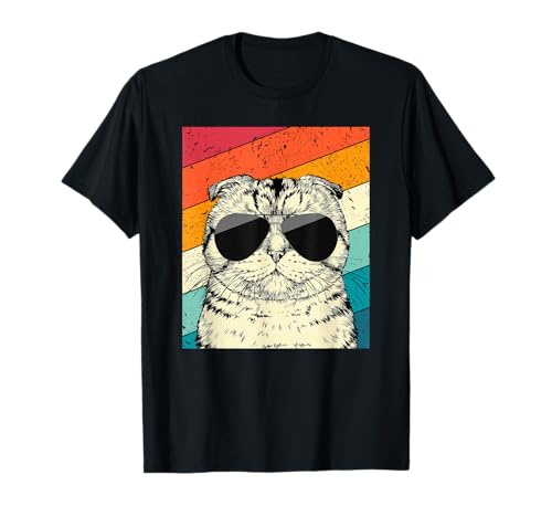 Retro Vintage Scottish Fold Cat with Sunglasses Cat Lovers T-Shirt
