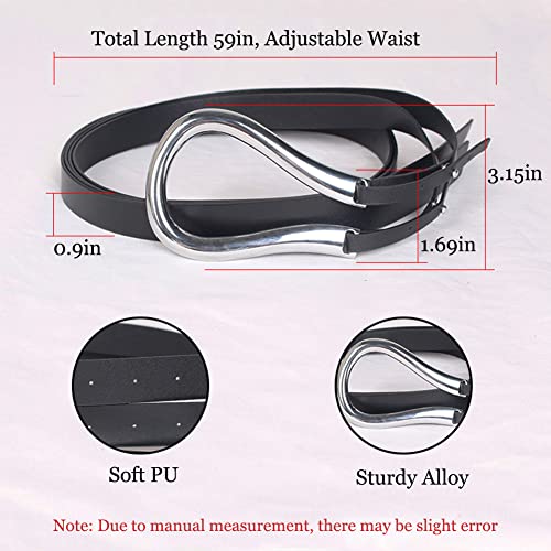 Women Big Buckle Corset Belt Double Strap Tie Knot PU Leather Belts4