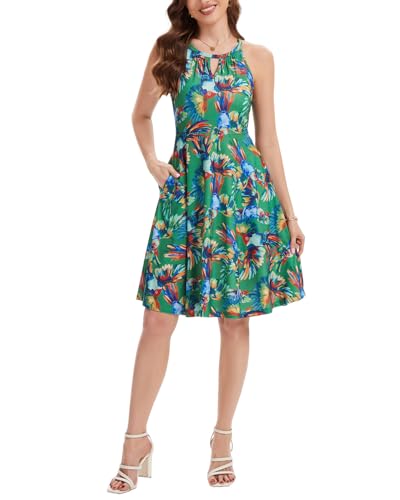 Image of ANYFITTING Built in Bra Halter Dresses for Women 2026 Summer Pockets Dress Flowy Midi Sundresses Beach Vacation