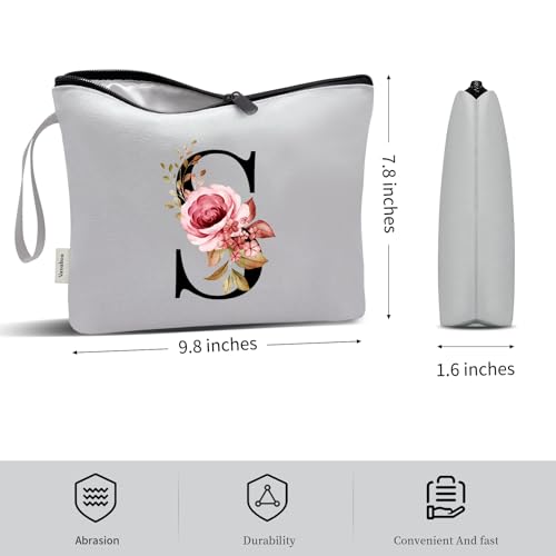 Image of Vavabox A-Z Personalized Makeup Bag, Birthday Gifts for Women Mom, Gifts for Best Friend, Bride Bridesmaid Cosmetic bag (S, Grey)