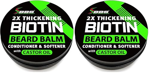 Biotin Beard Balm for Men - 2X Thickening for Beard and Mustache - Organic Mustache Wax with Castor Oil & Meadowfoam – Hydrating Facial Hair Growth Balm & Leave-In Conditioner (Pack of 2)