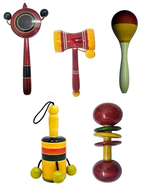 Signy Wooden Baby Rattles Combo Pack | Set of 6 | Non-Toxic Channapatna Wooden Toys | Baby Musical Rattles & Teethers | Natural Colours | Safe for Newborns & Infants - Image 2 thumbnail